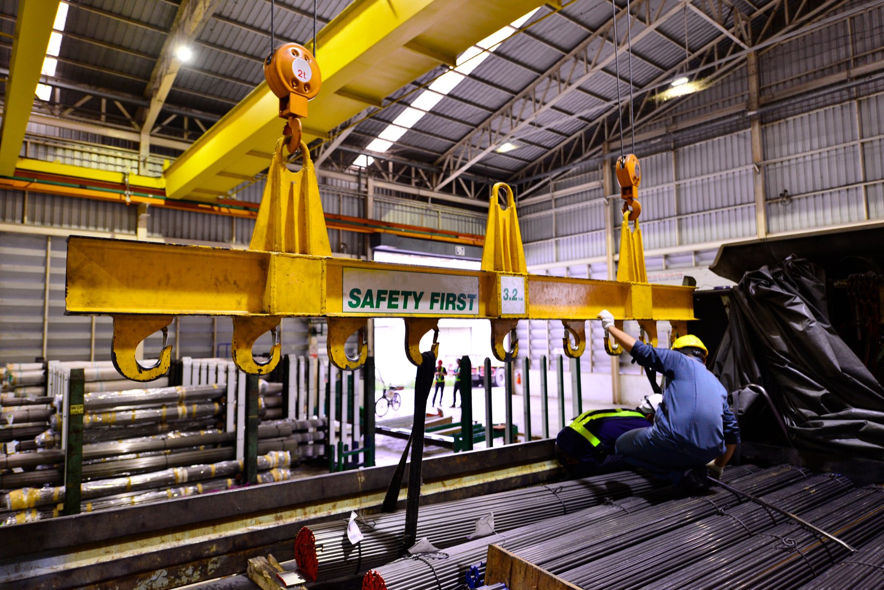 Overhead crane in a steel processing facility